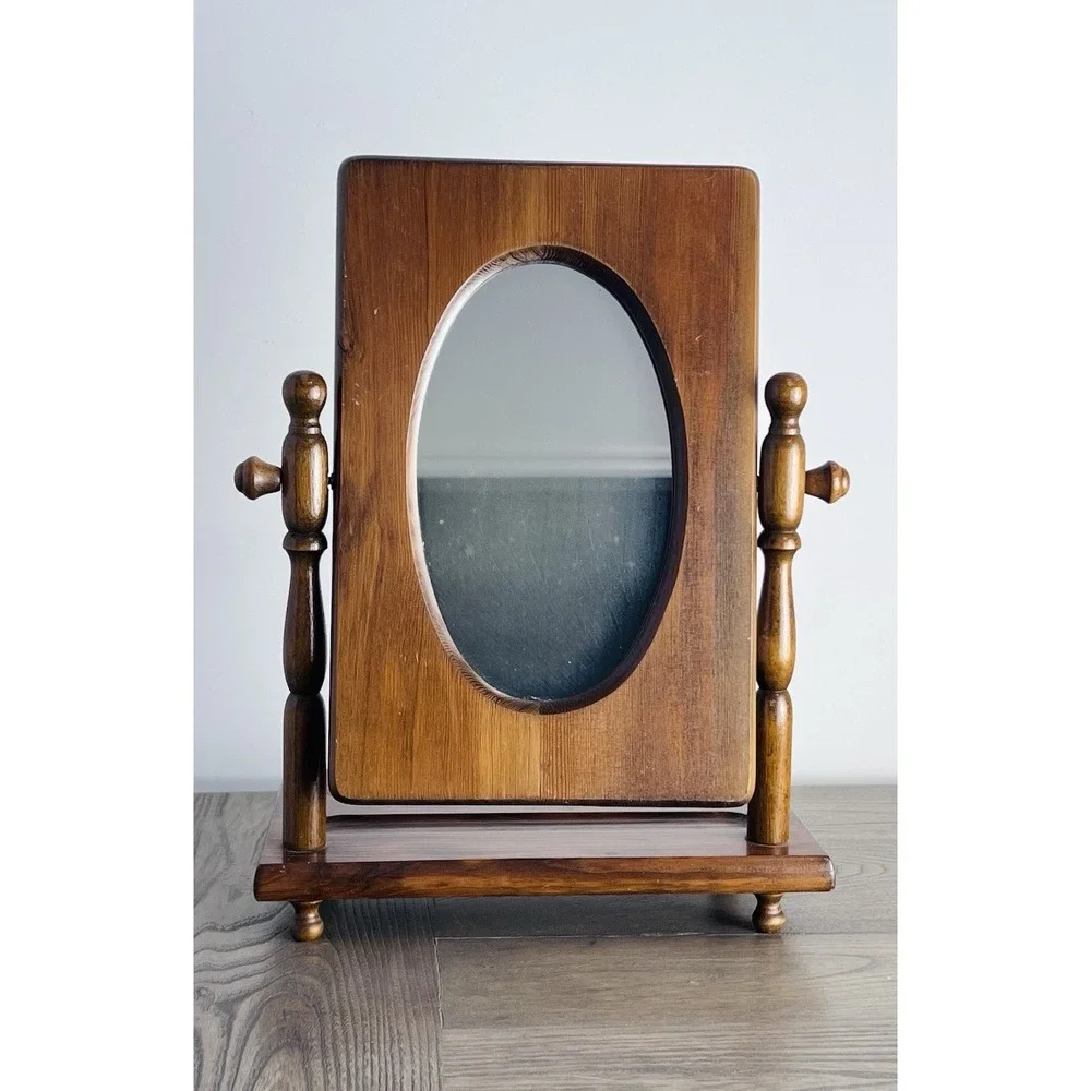 Vtg 50s 60s Shaving Mirror Wood With Tray